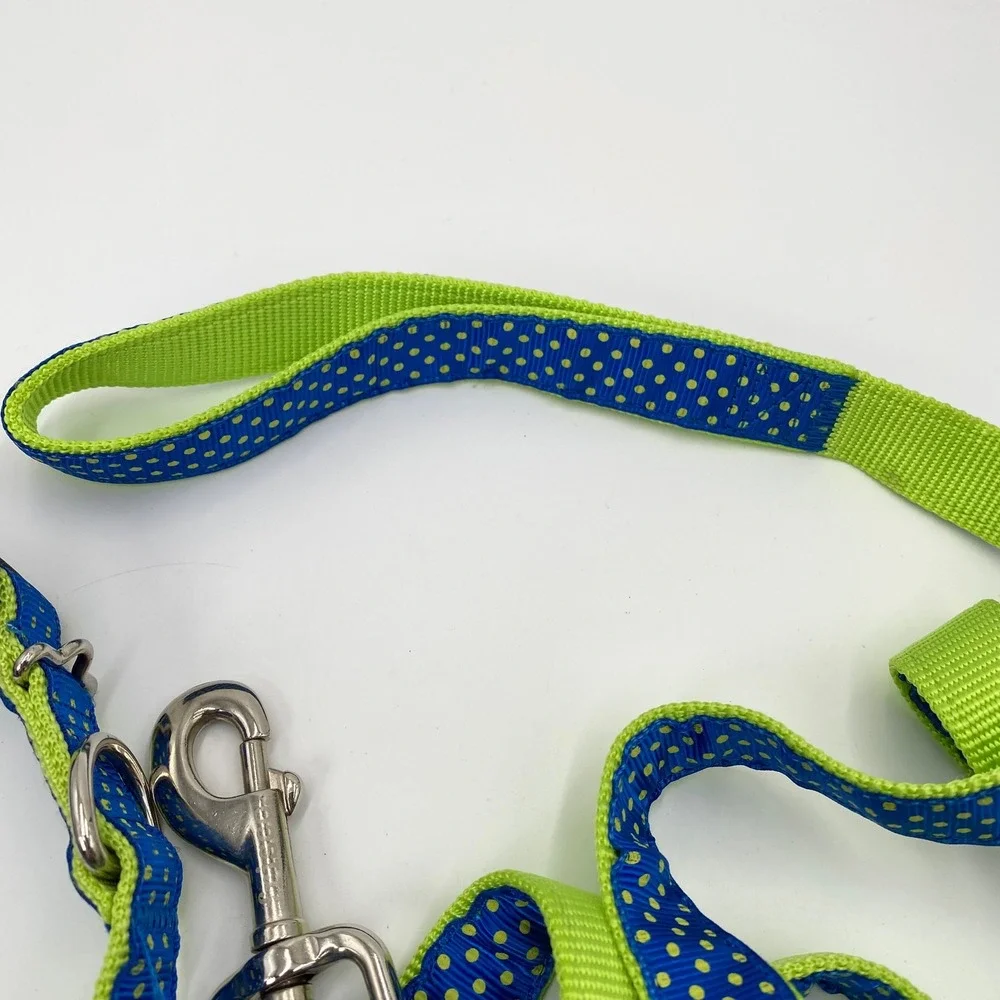 Frisco Dog Collar‎ and Leash Set Blue Green Polka Dot Adjustable Pet Walking
